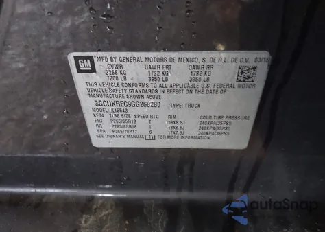 2016 Chevrolet Silverado 1500 2Lt from USA, damaged, VIN 3GCUKREC9GG268280